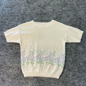 Jessica Scott Floral Knit Short Sleeve Sweater Best Fits Size M